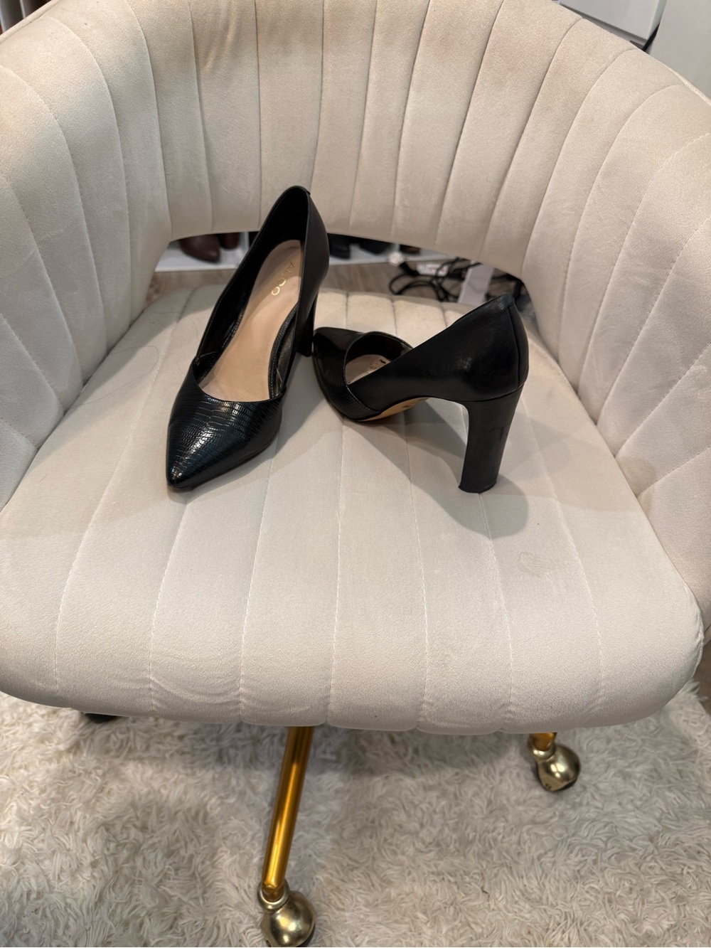 Aldo Black Pointed-Toe High Block Heel Pumps